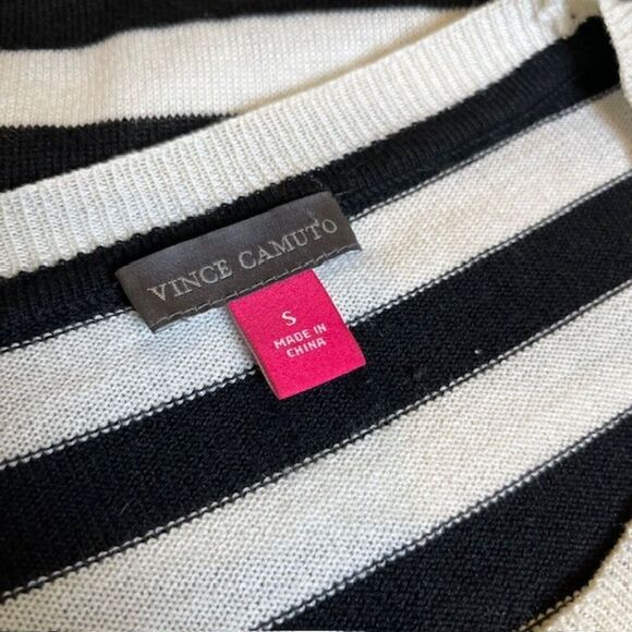 Vince Camuto Sweater with Lace Applique Black White Striped Size Small - Picture 6 of 11
